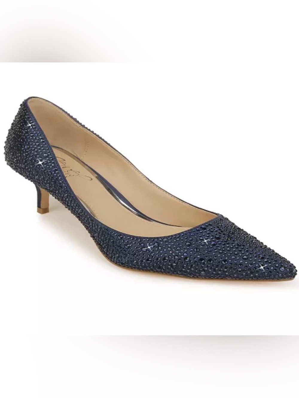 Jewel Badgley Mischka Frenchie Navy Crystal Kitten Heel Pumps 8